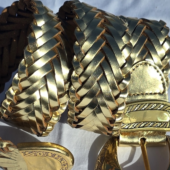 Vintage Captiva Metallic Gold Braided Leather Large Gold Toned Buckle Medium - Picture 3 of 13